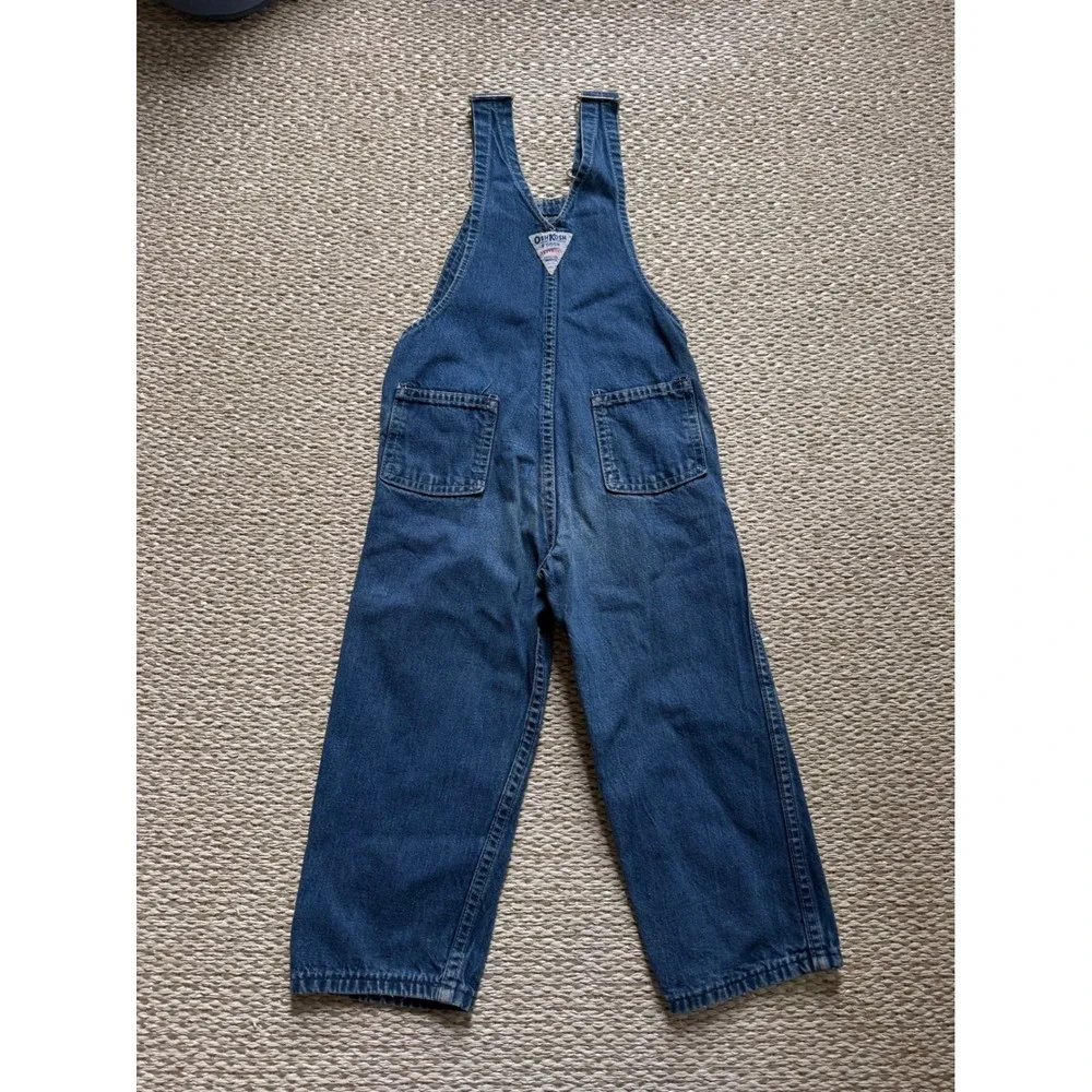 OshKosh Bgosh Kids Denim Overalls Medium Wash Vestbak Bibs 4T vintage 80's Jean